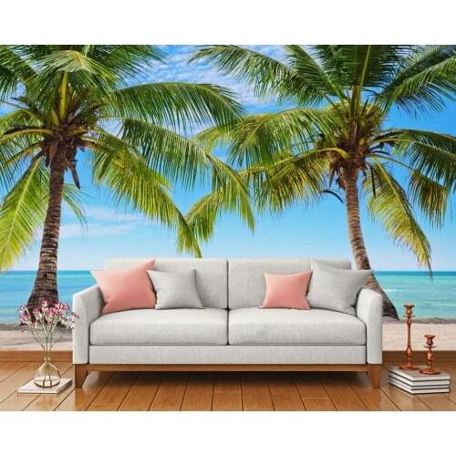 CJSIR Custom Wallpaper Home Decor Mural Blue Sky White Beach Coconut Tree TV Background Living Room Bedroom 3d Wallpaper