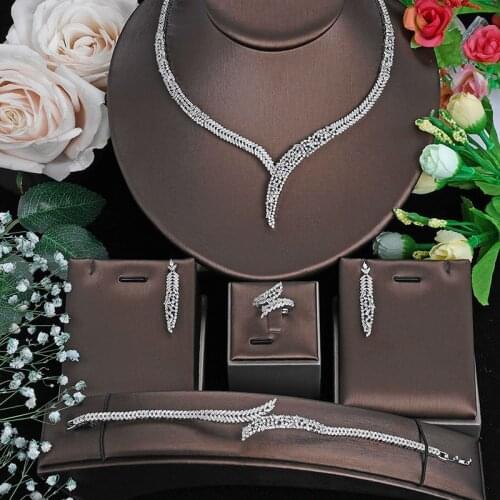 EYER Fashion Jewelry Sets Gorgeous 4pcs Necklace Earrings Ring And Bracelet Bangle Set For Women Wedding Party CZ Zircon Jewelry