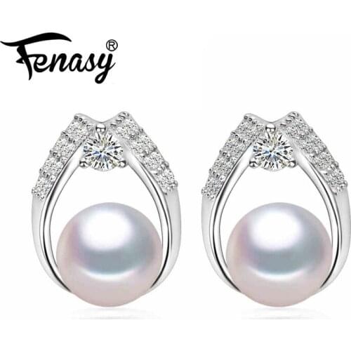 FENASY 925 Sterling Silver Stud Earrings For Women Freshwater Pearl Jewelry Fashion Shell Design Boho Geometric Pearl Earrings