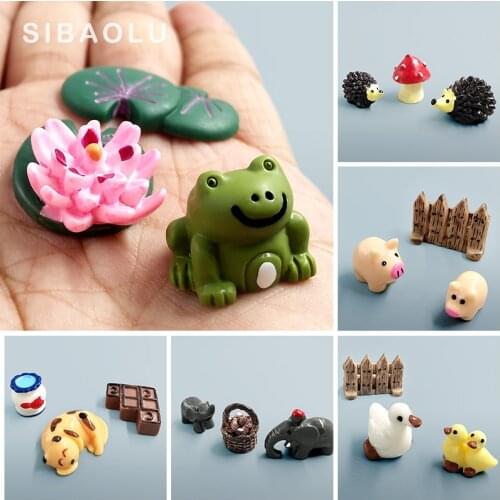 Kawaii elephant figurine Cow Pig Frog Duck Hedgehog Turtle Dog Cat decor mini fairy garden animal statue miniature resin craft