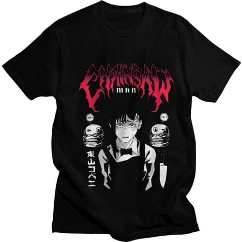 Chainsaw Man Tshirt Men Novelty Tee Tops 100% Cotton T Shirt Short Sleeve Kobeni Metal Anime Manga T-shirts Gift Idea Clothing
