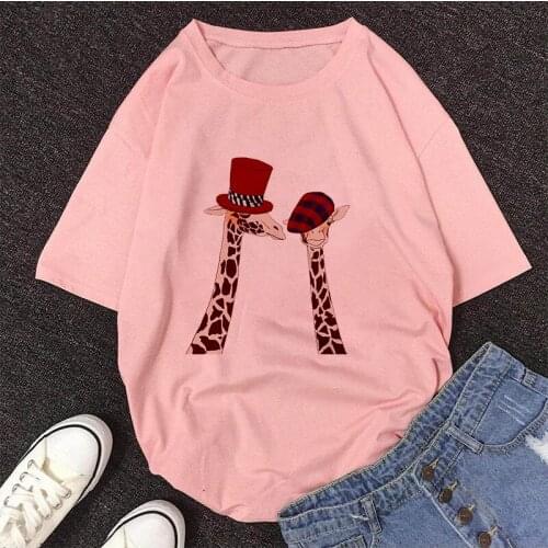Women T-shirts Kawaii giraffe Printing Fashion Short Sleeve 90s Womens Harajuku Graphics Top Ladies Cute Lady Female Tee Tshirt