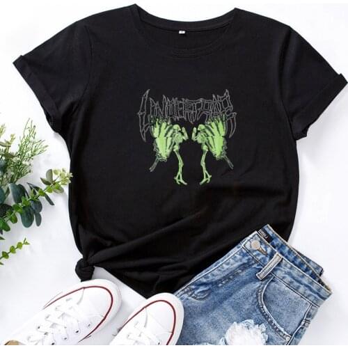 Butterfly Skull Womens Tshirts Harajuku Vintage Aesthetic Gothic Tshirt Tops Graphic Punk Clothes Hip Hop T-shirt Women