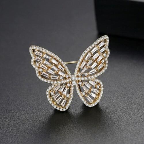 FXLRY Luxury Romantic Openwork Three Colors Zircon Butterfly brooches pin for women jewelry accessory