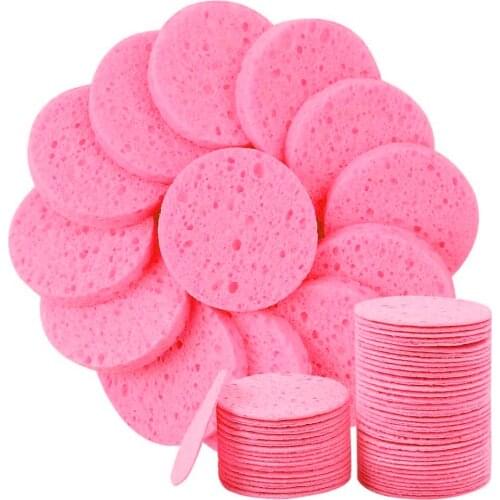 50pcs Wood Pulp Pink Compress Face Cleaning Pad Water Absorb Sponge for Women Mekup Removal Puff Facial Exfoliat Baby Bath Tools