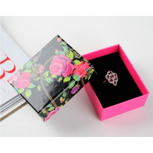 DoreenBeads Jewelry Boxes Wholesale Flower Printed Rose Red Necklaces Ring Package Box Packaging Gift Box 8.5*6.5*3.5cm 1 Piece