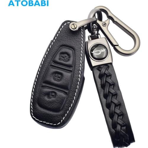 Leather Car Key Cases 3 Buttons Smart Remote Control Fobs Protector Cover For Ford Focus MK3 ST Fiesta C-Max 2014 2015 2016 2017