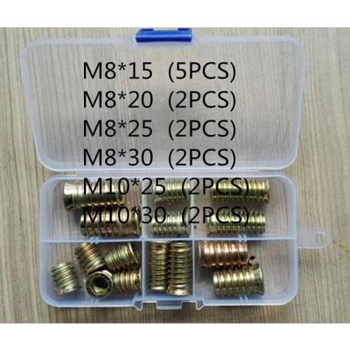 15Pcs/set M8 M10*15/20/25/30 Zinc Alloy Thread For Wood Insert Nut Flanged Hex Drive Head Furniture Nuts Assortment Kit
