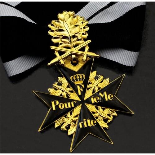 Deutsches Prussia Blue Max Black Max Pour le Merite with Gold Oak Leaves Metal Badge Medal Ribbon Souvenir