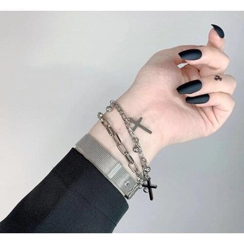 Fashion Cross Charm Double layer jesus bracelet Cross Bracelets for Women Men Stainless Steel Bridesmaids Gift cool