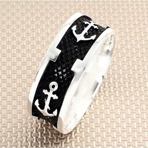 Anchor Men Silver Bands Ring Wedding Ring Engagement Silver Spinner Ring Made in Turkey Solid 925 Sterling Silver