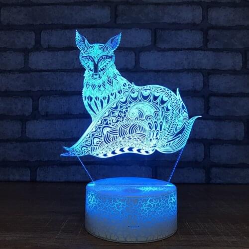 Fox Night 3d Lamp 7 Color Discolored Bedside Led Night Light Childrens Room Decoration Wholesale Desk 3d Light Fixtures