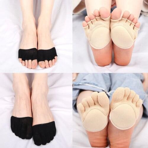 New Five Toes Forefoot Pads Socks Women High Heels Half Foot Socks Anti-slip Lining Open Toe Heelless Liner Sock