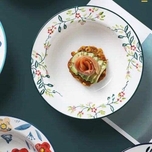 Tableware Dinner Plate Utensilios De Cocina Ceramic Dish Hand-painted Flowers Fresh Straw Hat Household Creative Features
