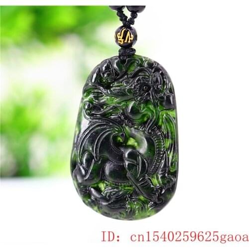 Jade Dragon Pendant Necklace Jewellery Charm Chinese Carved Black Green Natural Fashion Gifts Amulet