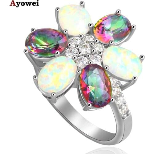 Appealing Rainbow Zircon White Crystal Best Green Fire Opal Silver Stamped Ring USA Sz #6 #7 #8#9 Fashion Jewelry OR599A