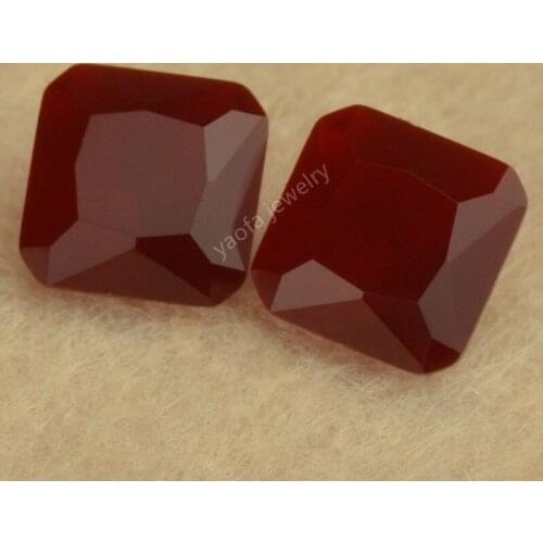 Sale 3x3~12x12mm Dark Red Color Loose Matte Bottom Glass Beads Square Octangle Princess Shape Frosted Back Synthetic Gems Stone