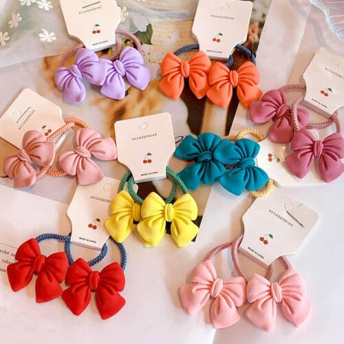 2Pcs/lot Bowknot Elastic Hair Bands Scrunchies Lovely Candy Color Acrylic Bow Hair Tie For Baby Girls Cute Hair Accessories