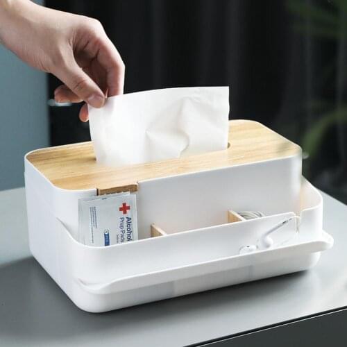 Removable Wood Cover Tissue Box Storage Organizer for Living Room Home Decoration Tools