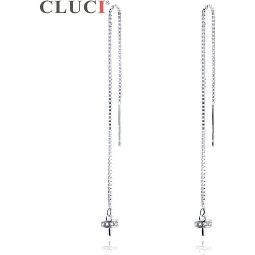 CLUCI 925 Sterling Silver Earrings for Women Long Pearl Mountings Silver 925 Fashion Ear Line Earrings Fine Jewelry SE122SB