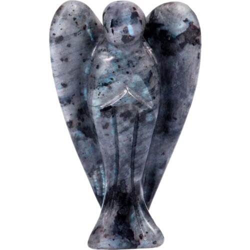 TUMBEELLUWA 1Lot (6Pc) Labradorite Gem Stone Carved Guardian Angel Pocket Statues Figurines 1.5"