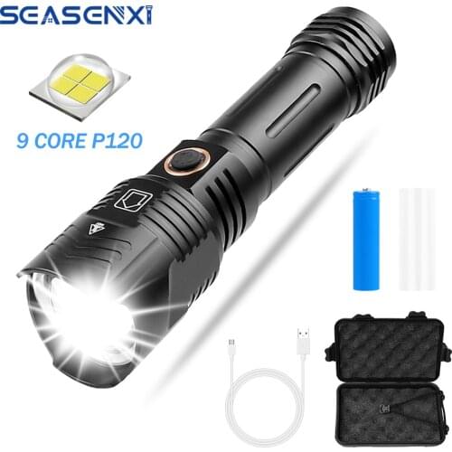 XHP120 9-core LED Flashlight USB Rechargeable Torch Zoomable Powerful Handheld Light for Adventure Hiking Camping 18650 26650
