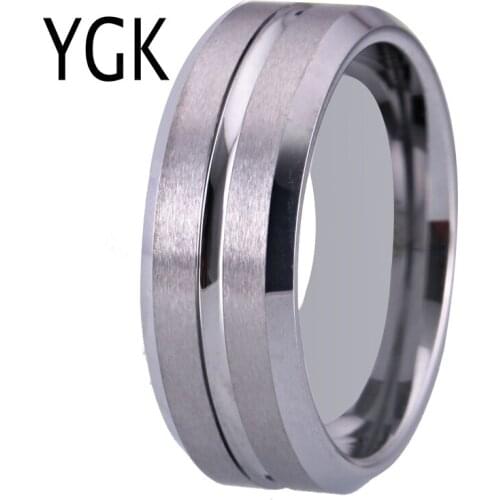 YGK Wedding Jewelry Matte Silver Bevel With Groove Ring Tungsten Rings for Mens Bridegroom Wedding Engagement Anniversary Ring