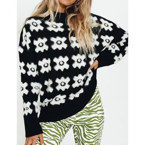 2021 Autumn Winter Flower Sweater Women Jumper Loose Knitted Sweaters Ladies Thick Warm Sweater Pullovers for Women
