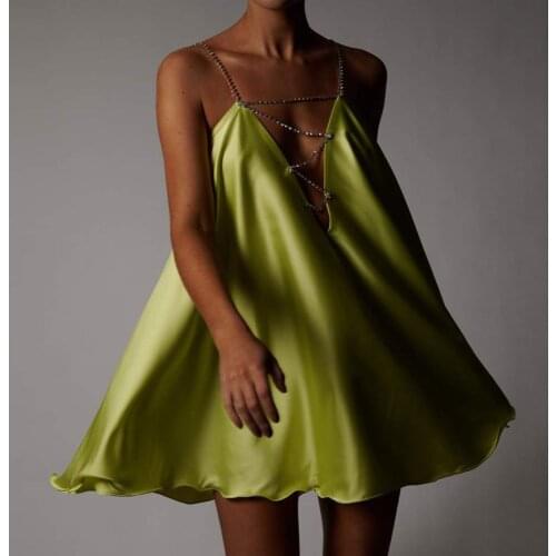 High Quality Dresses for Women 2021 Chain satin dress Y2K Low Back Swing Dress Crystal Straps Sexy Celebrity Party Club Dresses