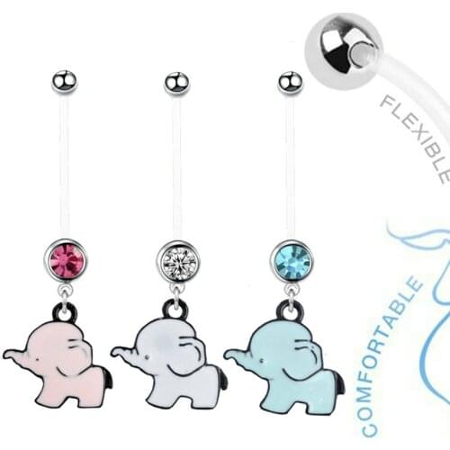 1pc Cute Elephant Pregnancy Belly Ring Maternity Belly Bars White Flexible Barbell 22mm 14G