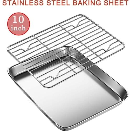 10 Inch Toaster Oven Tray and Rack Set, Small Stainless Steel Baking Pan with Cooling Rack,Dishwasher Safe Baking Sheet