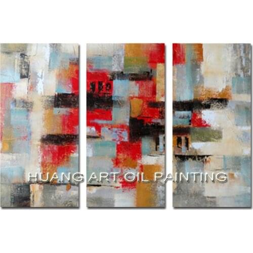 100% Handmade Oil Painting Red And Black Color Piece Abstract Landscape 3 Panels Group of Paintings on Canvas for Home Decor Art