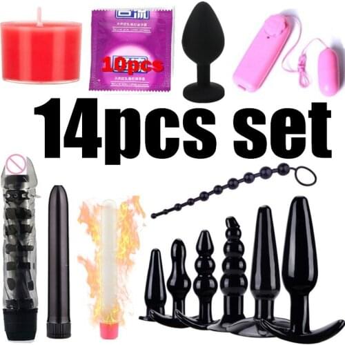 14Pcs set Soft Silicone Women Sex Plug Combination Kit Butt Plug Vibrator Stimulator Adult Sex Toys for Women Men Vibrator