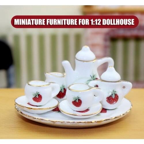 15pcs 1:12 Dolls House Miniature Mugs Cups Pot Set Furniture Toys Ceramic Coffee Tea Cups Dollhouse Kitchen Accessory Girls Gift