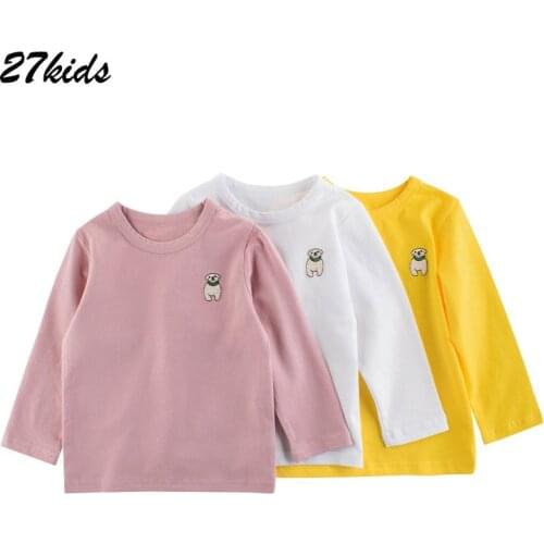 27kids Baby Boys Childrens Clothes Full Sleeves Autumn Cotton Dog Embroidery Shirt O-neck T Shirts teenagers Tops for 2-9 years