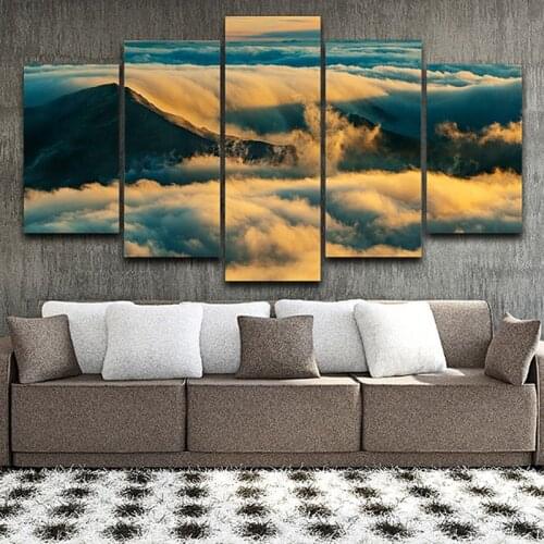 5 Pieces Dusk Sea Of Clouds Scenery Canvas Posters Modular Wall Art Painting Hd Printed Landscape Pictures Home Decor Living Roo