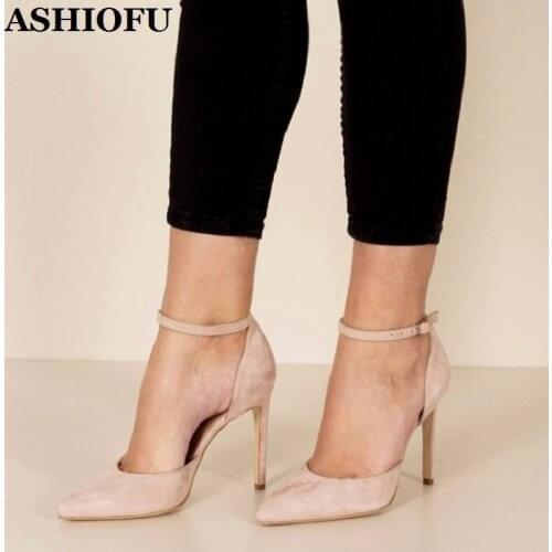 ASHIOFU Handcrafted Women High Heel Pumps D'orsay Buckle Strap Party Prom Shoes Club Daily Wear Fashion Court Shoes