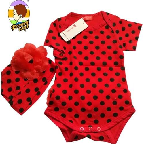 Risunnybaby ChildrenS Clothing ChildrenS Jumpsuit Romper Cotton Girl Red Wave Dot Suit Romper With The Same Hat