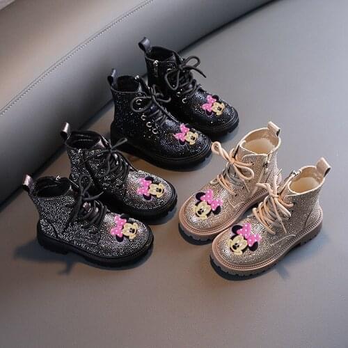 Disney children cartoon Mickey Mouse girl non-slip soft-soled short boots casual shoes crystal sequined Martin boots
