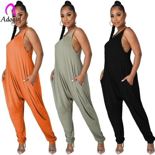 Fitness Women Rompers Solid Sleeveless Loose Jumpsuits with Pocket Outfits 2021 Summer Workout Activewear Casual O Neck Overalls