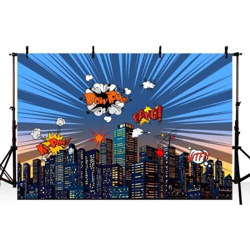 Photography backdrops Colorful super hero building theme Modern birthday background for photo studio new design camera photocall
