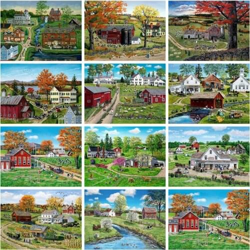 Canvas Size Full Square/Round Diamond Painting House Mosaic Landscape Handicraft DIY 5D Diamond Embroidery Farm Home Decor