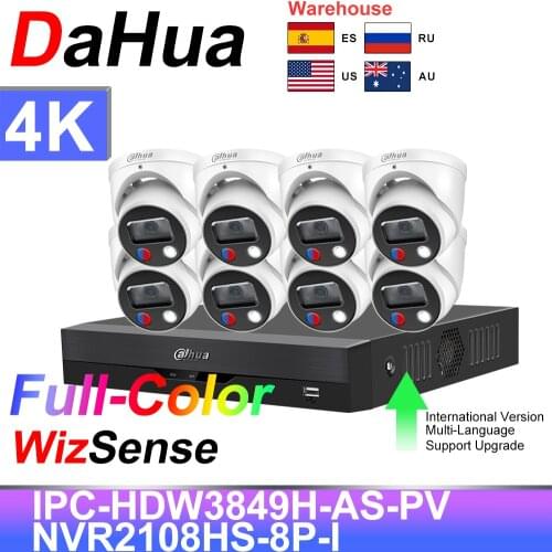 Dahua 8MP IP Camera 4K NVR Security Kit Wizsense IPC-HDW3849H-AS-PV NVR2108HS-8P-I H265 CCTV Video Recorder Surveillance System