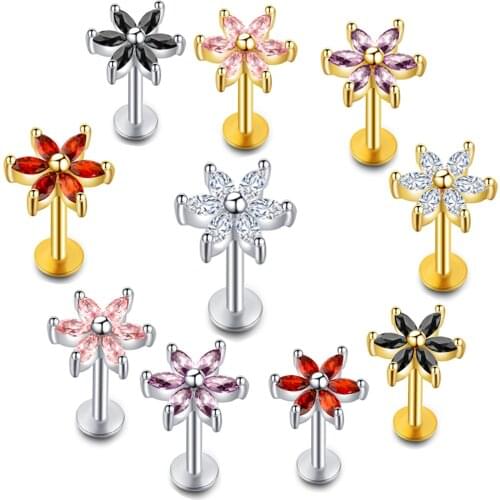 JUNLOWPY Lip Rings Ear Stud Stainless Silver Gold Labret Ring Cartilage Helix Tragus Earring Body Piercings Jewelry Mix 5 Colors