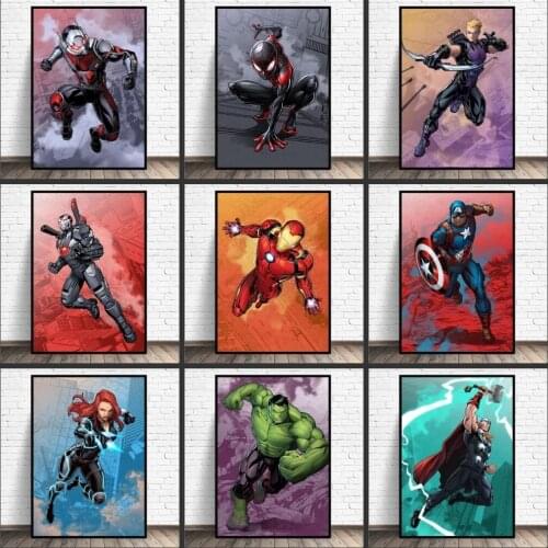 Marvel Superhero Anime Canvas Painting Spiderman Iron Man Captain America Poster Print Wall Art Picture Cuadros Home Decor