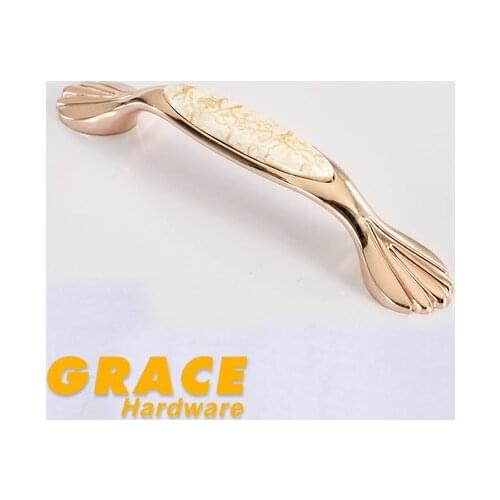 Rose Gold Ceramic Handle European Furniture Antique Cabinet Drawer Chest Door Knob (C.C:128mm,L:163mm)