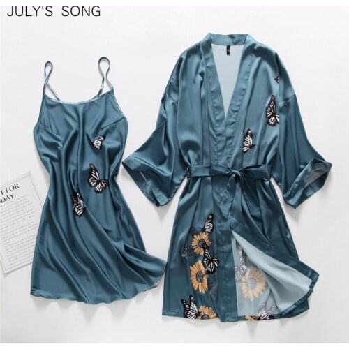 JULYS SONG New 2PC Faux Silk Women Pajamas Sets Spring Summer Sexy Female SleepWear Soiled color Strap Top 4 Colors