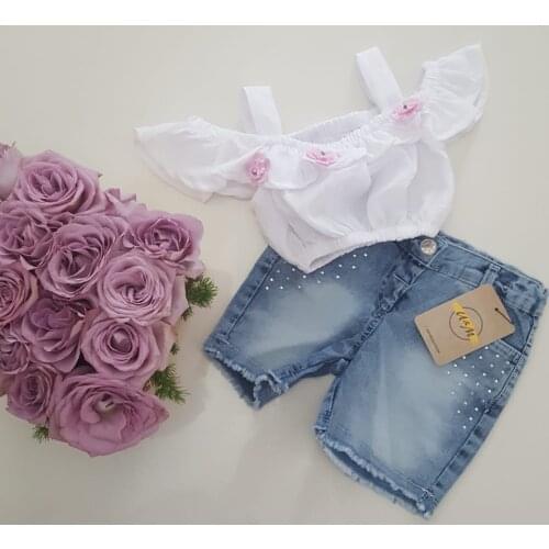 DAISY PRINTED SUIT GIRLS CLOTHES SHORTS SUIT WITH HANGING SHORTS SUMMER SUITS