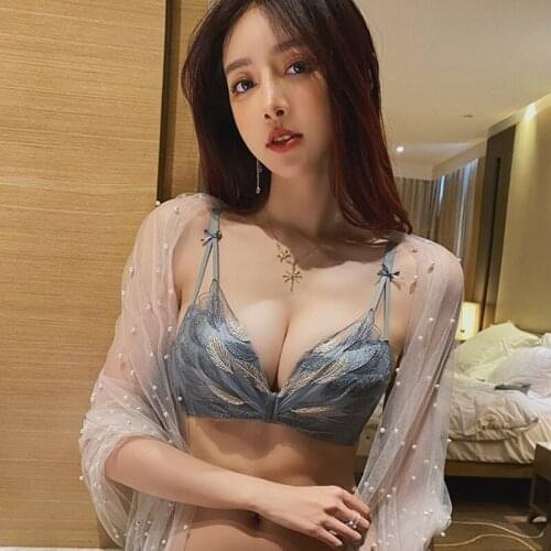 Lace Sexy Lingerie Small Chest Thickened Gathered Adjustable Anti-sagging Sexy Girl Bra Set Without Rims Lingerie Set Sexy