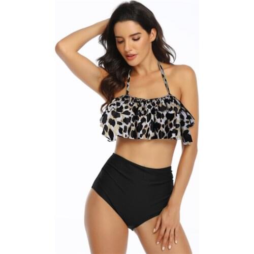 Fashion Bathing Suit Women 2021 Floral Ruffled Hem Popular Beachwear Women Sexy Push Up Swimsuit Casual High-Grade Two - Piece